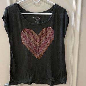 XS AE t shirt with heart front.